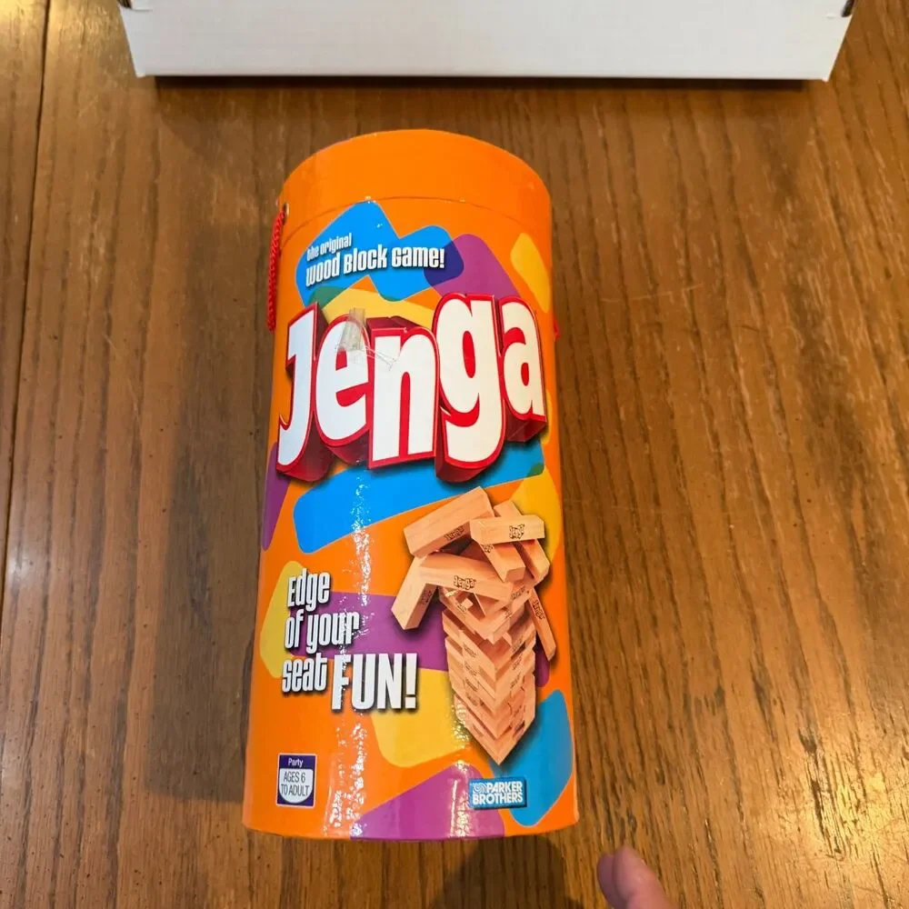 Jenga Original Wood Block Game Parker Brothers Orange Tube Complete 54 Blocks
